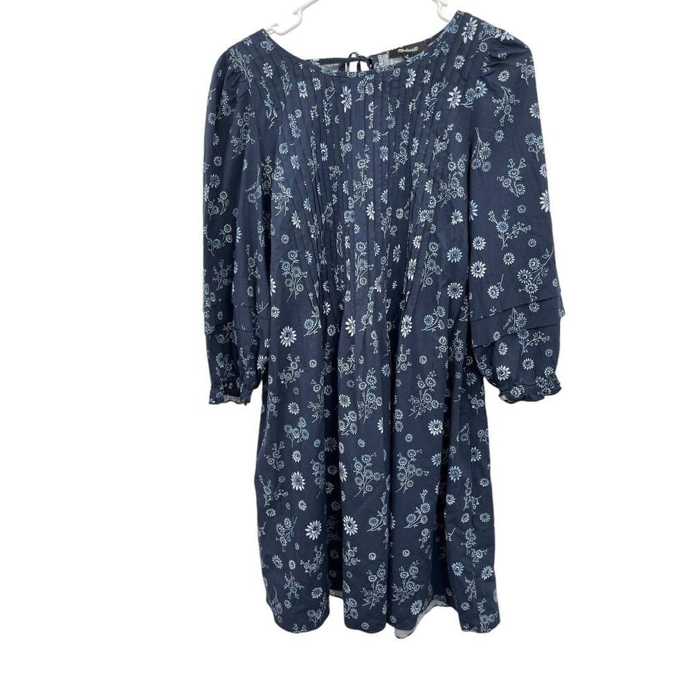 Madewell Pintuck Puff Sleeve Mini Dress In Cottage Floral Blue White Size Small